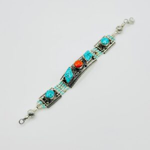 Tibetan Treasure Bracelet with Turquoise Stone and Red Coral